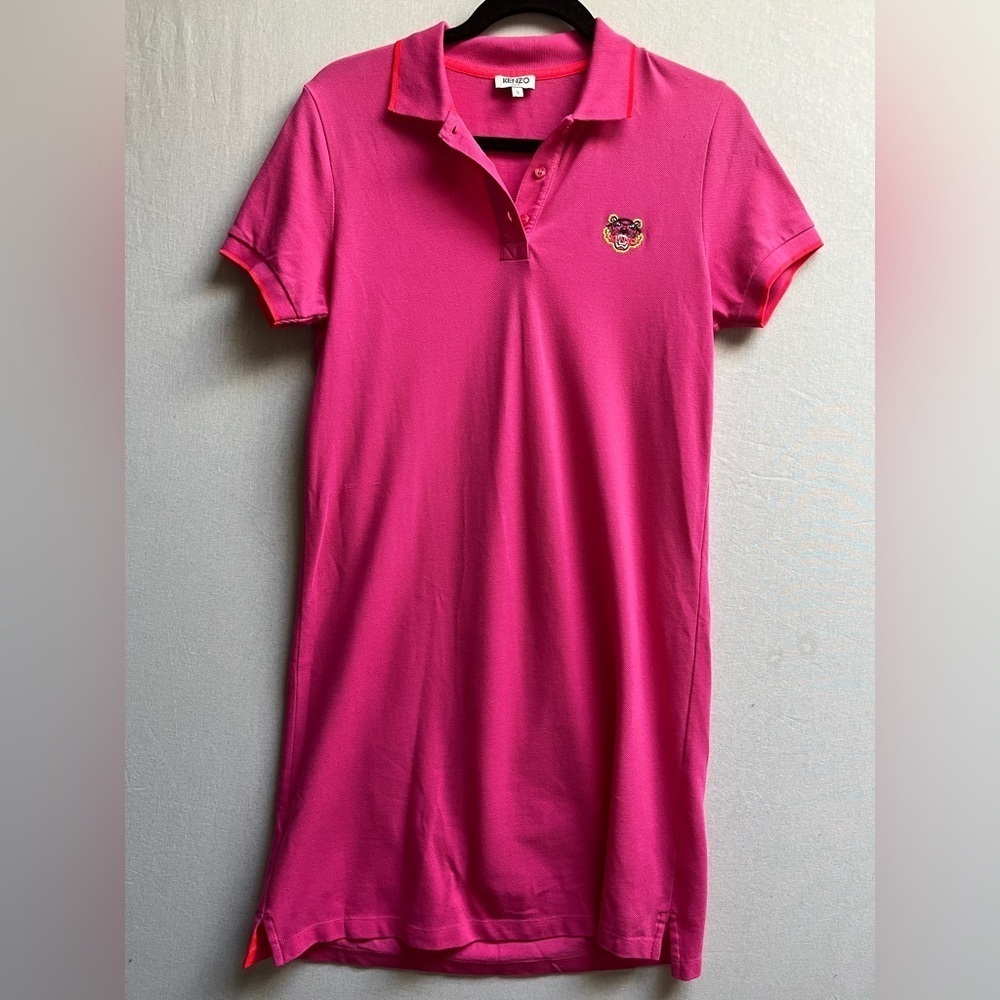 Kenzo Tiger Crest Embroidered Pink Polo Short Sleeve Dress - Size S